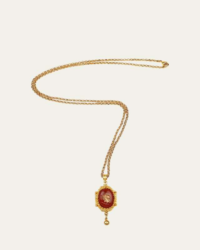Intaglio Pendant and Necklace, Gold/Red